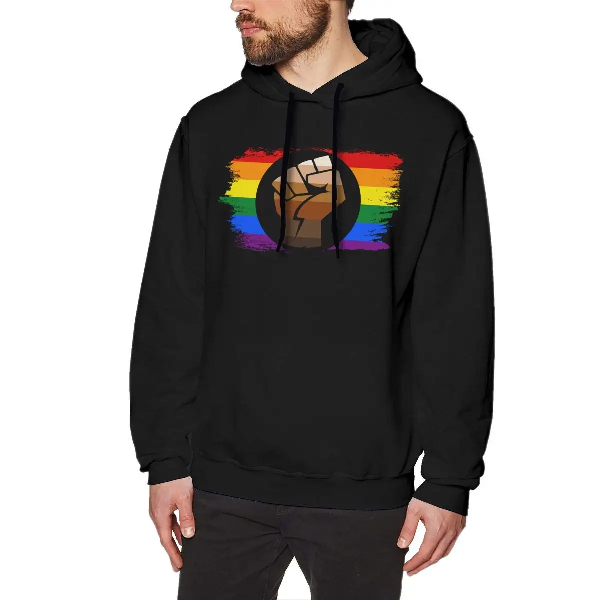 Nutmix Men's LGBT Pride Rainbow Flag Funny Long Sleeve Pullover Hoodie Hooded - Available Up to Size 3XL XL Black |