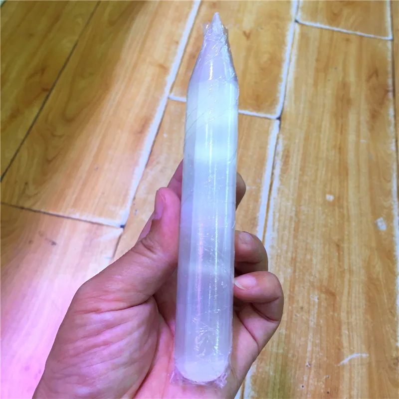 Натуральный белый Selenite палочка кристалл камень цилиндр массажный инструмент Fraueneis образец минерала полированная палочка в качестве подарков