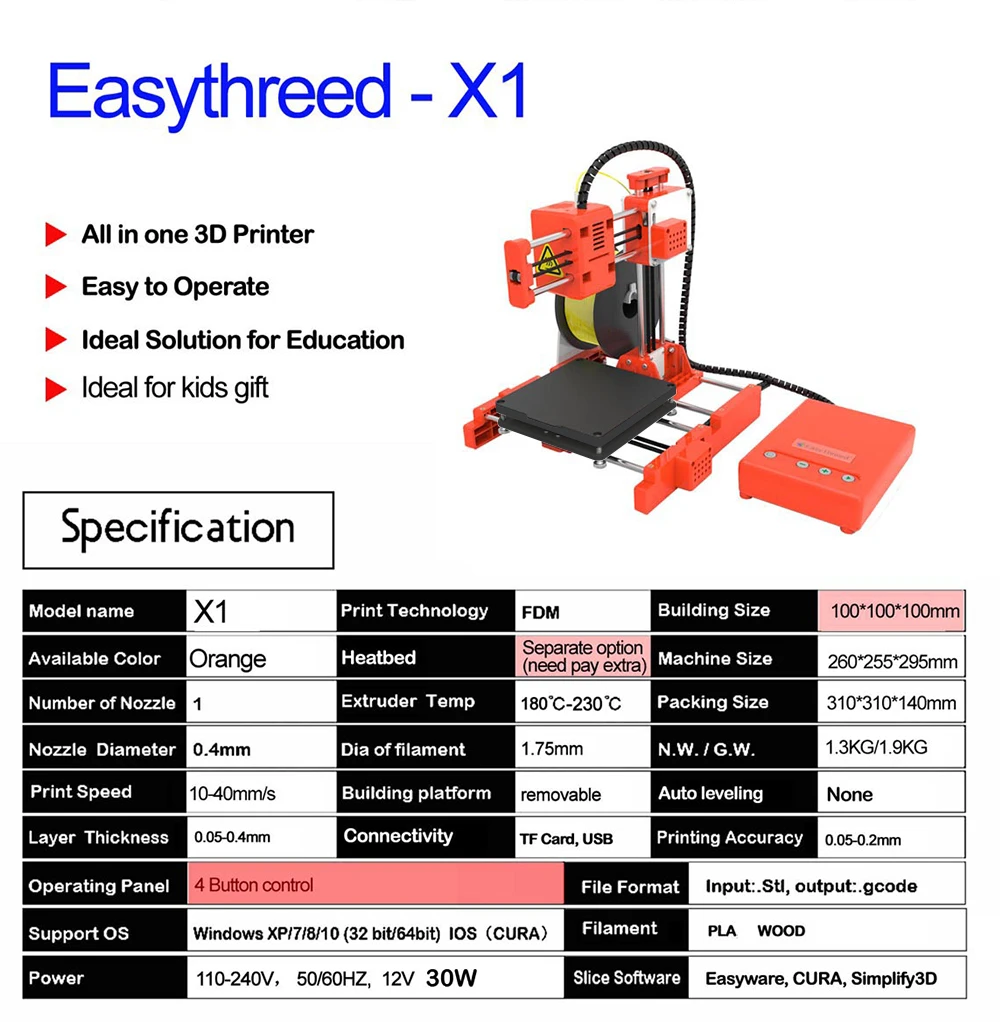 安い Tishric easythreed 3DプリンタX1 diy 3D子供のプリンタインテリジェント印刷自己開発モデリングeasyware  Simplify3D 魅了|Other - dachmir.com.ua