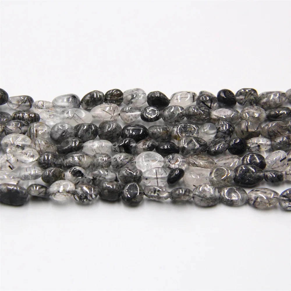 Натуральный черный рутиловый кварцевый камень бисер произвольной формы галька кварцевые бусины для самостоятельного изготовления ювелирных изделий браслет ожерелье серьги