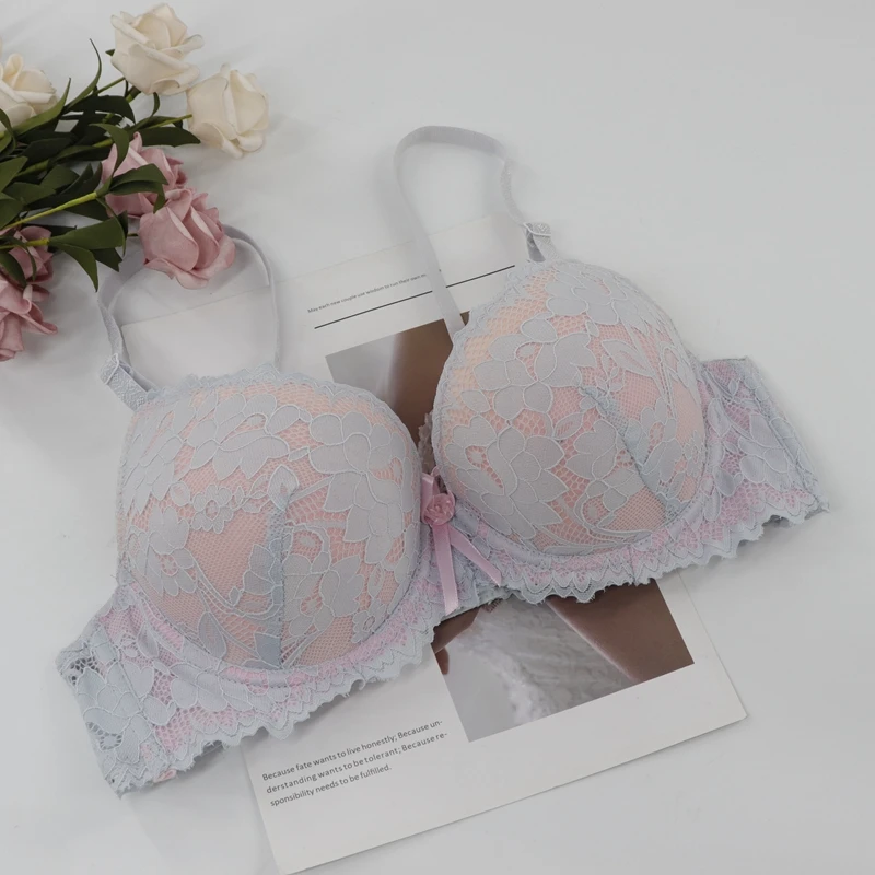 Beauwear ультра тонкий цветочный кружевной бюстгальтер-трансформер дышащий бюстгальтер с косточками пуш-ап размера плюс 34A-38B 36C-40D нижнее белье BH - Цвет: Grey