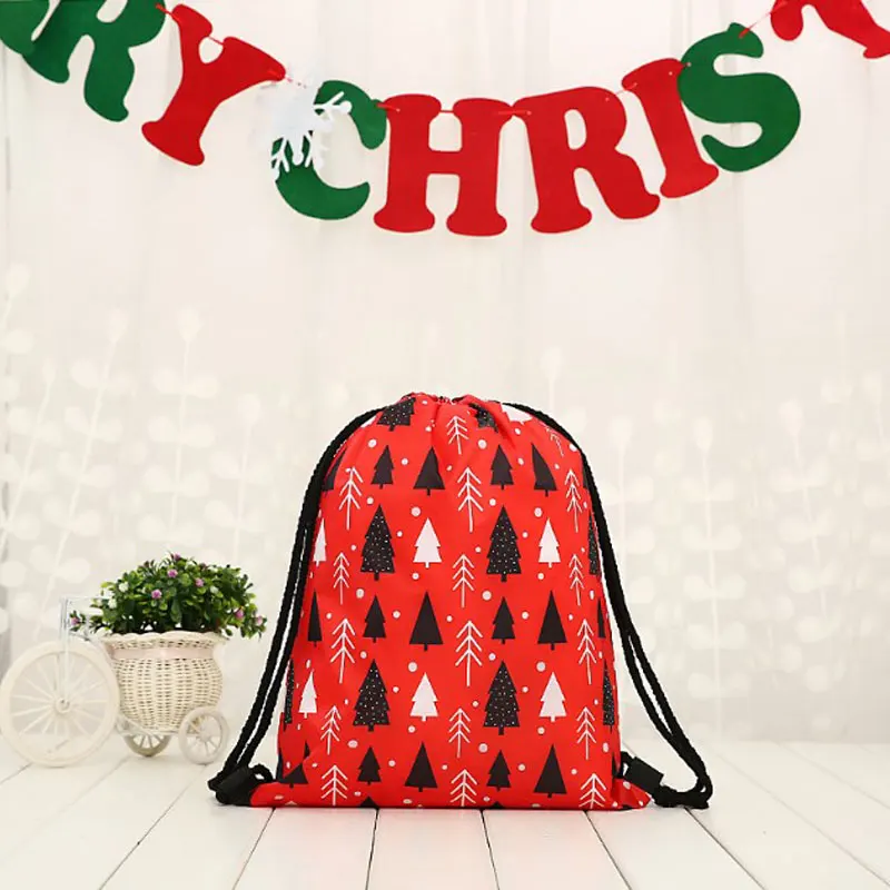 Рождественские милые сумки с затягивающимся шнурком для мужчин/женщин/детей/usd праздничная подарочная сумка дешевый спортивный рюкзак с милым рисунком - Цвет: Christmas tree