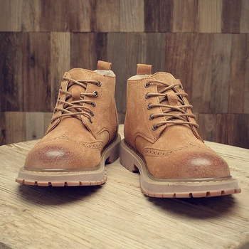 

2019 Riding Equestrian Genuine Leather Men Boots Ankle Round Toe Solid Lace Up Boots Sewing Spring Autumn Outdoor Shoes