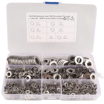 

720PCS Stainless Steel Flat Washers Hardware Set 7 Sizes M3 M4 M5 M6 M8 M10 M12