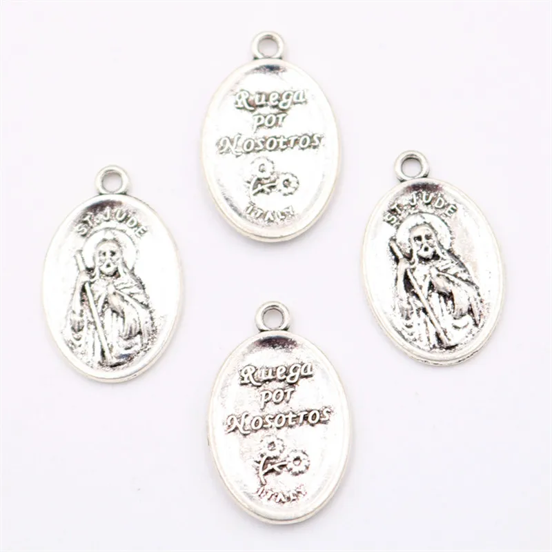 10pcs Antique Silver Ruega por Nosottos, St Jude Charm Catholic Oval Tag Pendant DIY Religious Jewelry Handmade26*16mm A2005