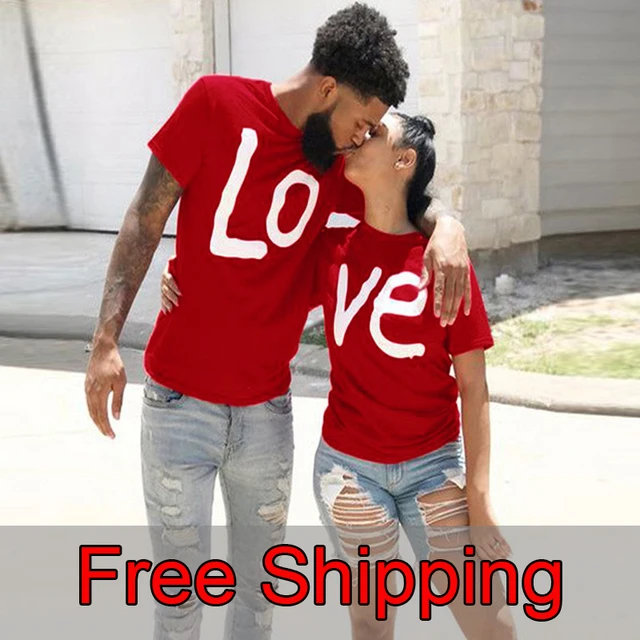 Couple T-shirt Summer Couple LOVE Printed Clothes Couple Tshirt Christmas Casual Cotton Short Sleeve Tees Brand Loose Couple Top 1