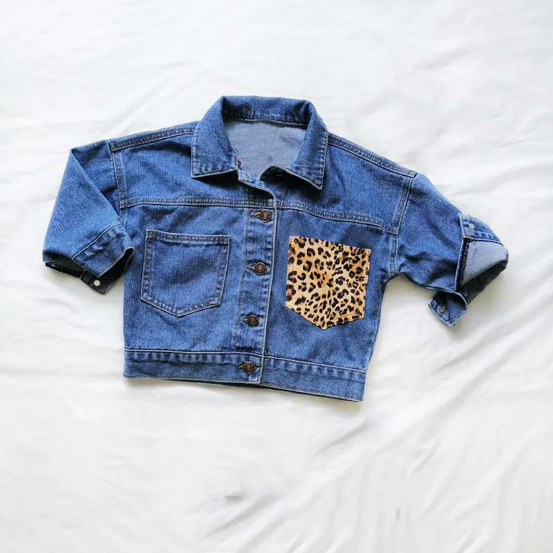 

chifuna New Leopard Denim Jacket Baby Girls&boys Coat Kids Coat Long Sleeve School Jacket Outerwear Children's Coats Unisex