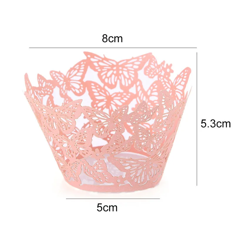 50Pcs/Lot Lovely Butterfly Paper Cups Lace Laser Cut Cupcake Paper Wrappers Wedding Baking Cup Cake Liners Round DIY Baking