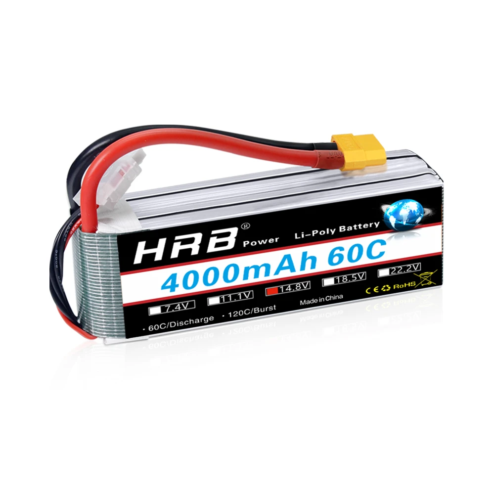 Hrb 4s Lipo Battery 14.8v 4000mah 60c Xt60 Connector For Rc Car Truggy  Truck Multirotors Hexacopter Octacopters Airplane Boat - Parts \u0026 Accs -  AliExpress