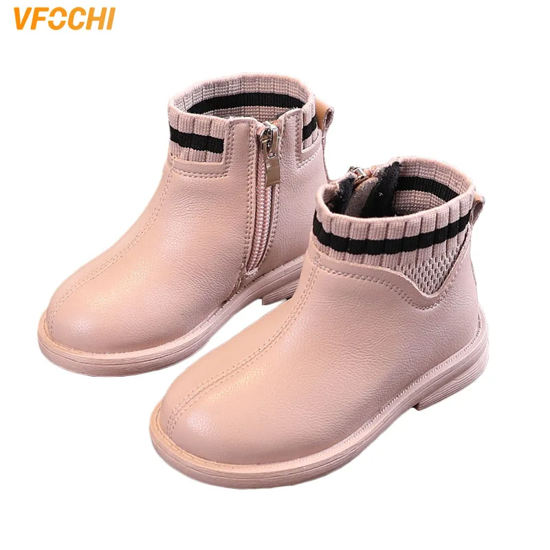 

VFOCHI New Girls Leather Boots for Kids Plush Lining Girls Warm Winter Shoes Children Fashion Boots Teenager Girls Casual Shoes
