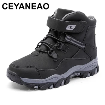 

CEYANEAO New Leather Snow Boots Girls Shoes Kids Non-slip Warm Boots Fashion Soft Bottom Boys Girls Boots Kids Sneakers