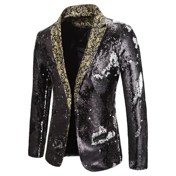 

Men Charm Casual Suit Fit Jackets For Sequin Party Top With Patchwork Cardigan Leopard Blouse Streetwear Mans Jackets