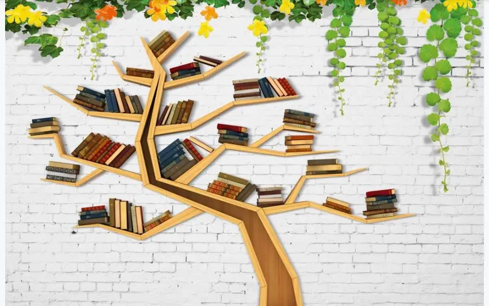 Гостиная книжный шкаф 3D фон настенная живопись обои для стен 3 d гостиной |