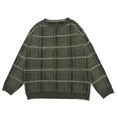 green Хорошее качество! осенне-зимний мужской Клетчатый винтажный вязаный свитер с круглым вырезом, пуловер, свитер в британском стиле, молодежное Мужское пальто TB3823 - Цвет: green