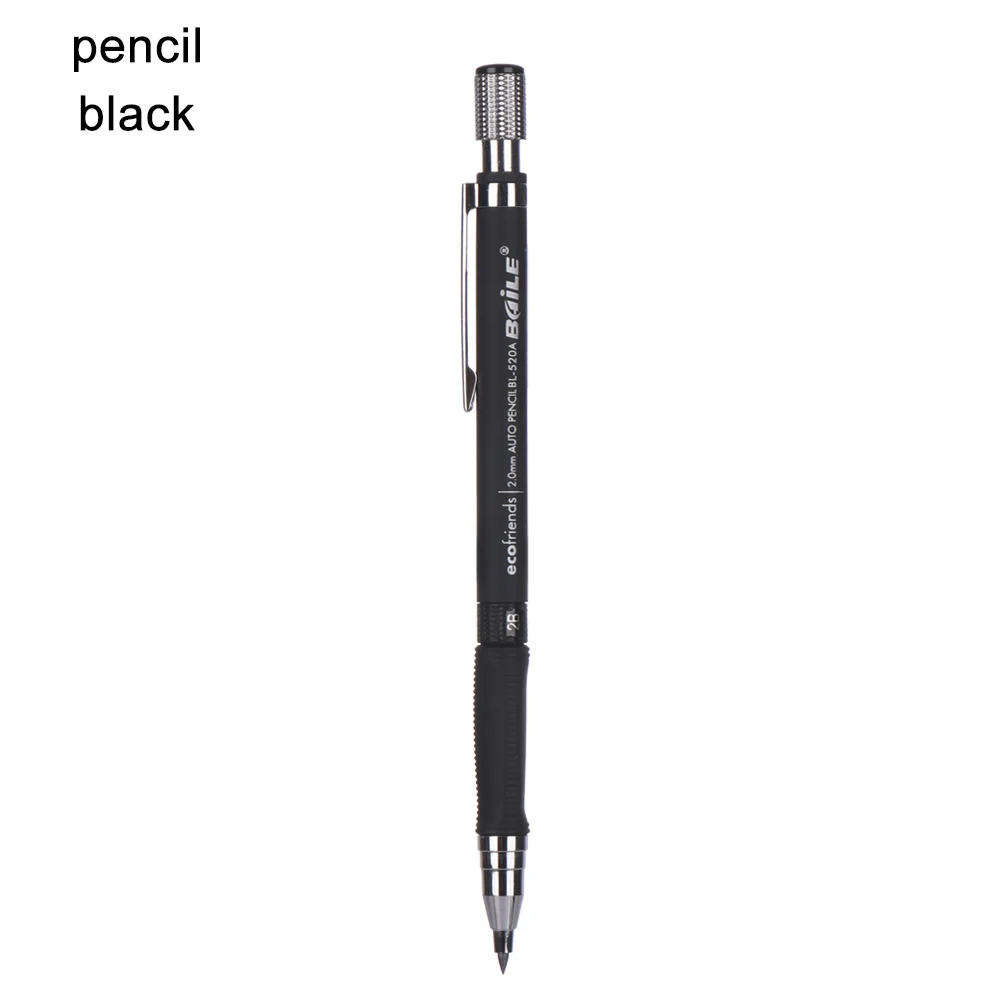 Новинка, механический карандаш 2,0 мм, 2B, карандаш для рисования, With12-Color, заправка, канцелярские принадлежности, офисные школьные принадлежности - Цвет: pencil	black
