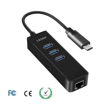 

LESHP Data Hub 3-Port USB 3.0 with 1000 Mbps Ethernet Port Network Adapter and Type-c Port Safe for Macbook for Mac Pro/mini