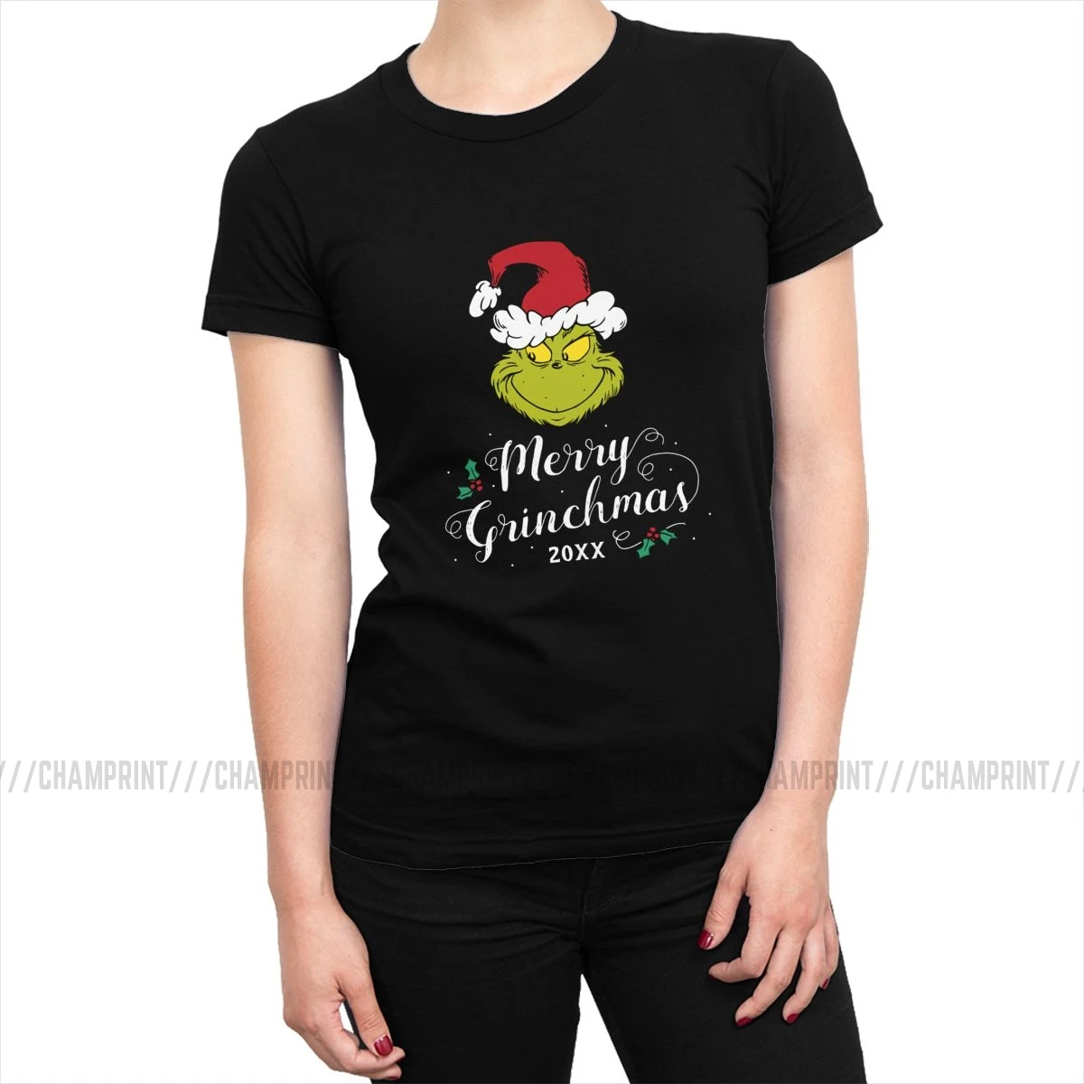 Женские футболки с надписью «Dr. Seuss Merry Grinchmas», футболка с рождественским фильмом «How the Grinch Stole», футболка Ulzzang, топ в стиле панк, женская одежда - Цвет: Черный