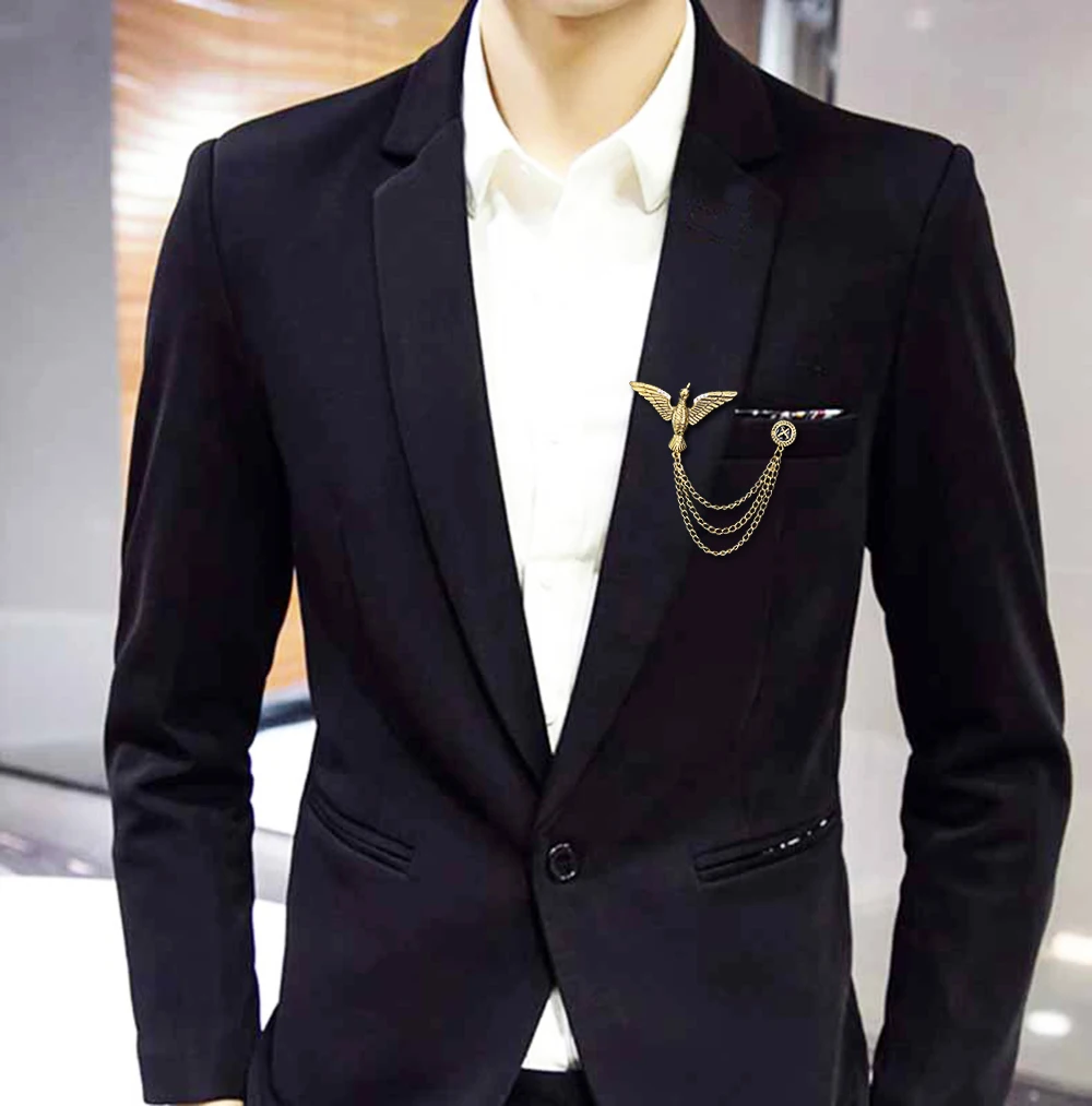 Ретро цепочка с кисточками птица брошь для мужчин костюм Чайка Орел угол крыло