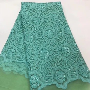 

2019 Latest French Nigerian Laces Fabrics High Quality Sequins Tulle African Laces Fabric For Women Wedding Party Dress