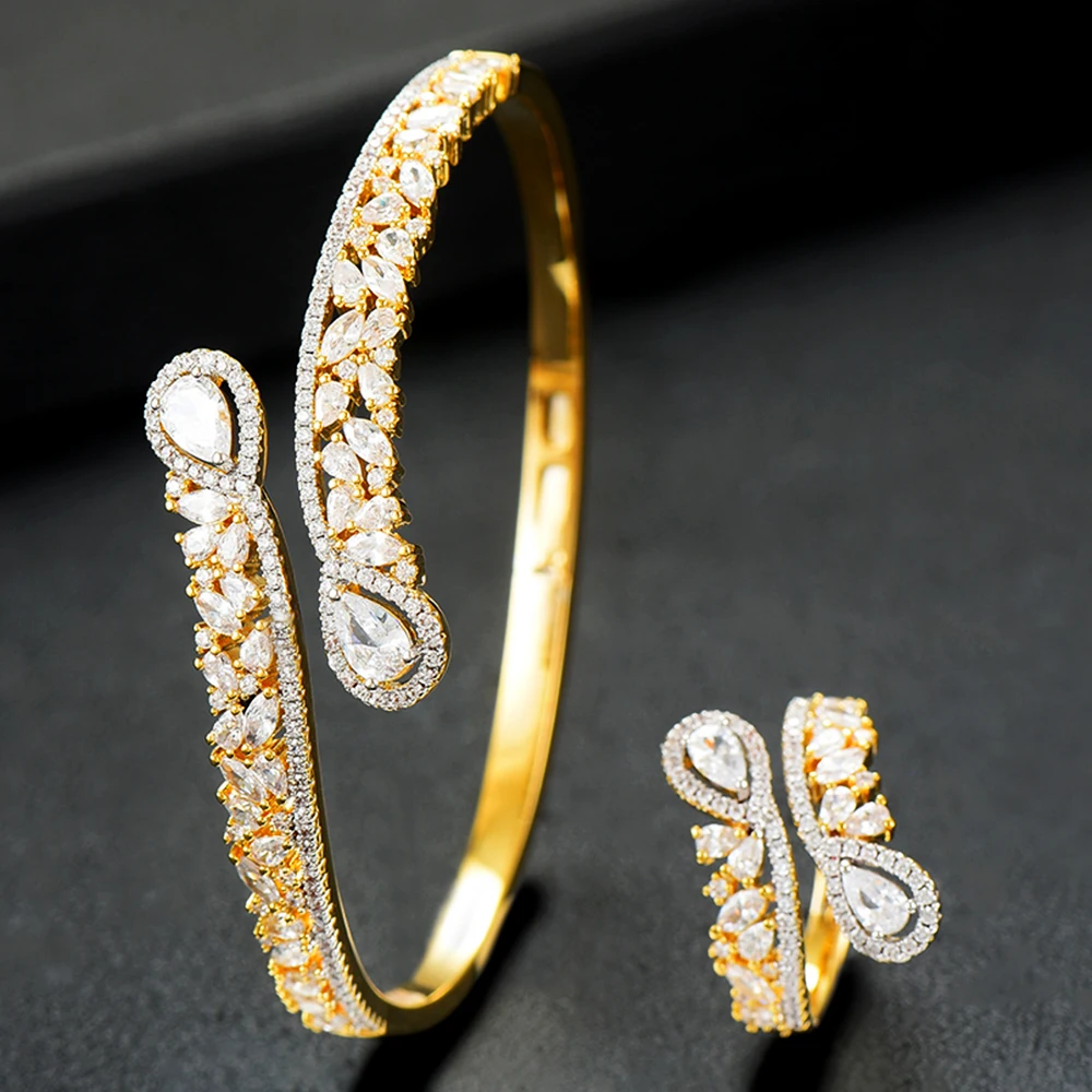 

GODKI Luxury Angle Wing 2PC Bangle Ring Set Jewelry Sets For Women Wedding Cubic Zircon Crystal CZ aretes de mujer modernos 2019