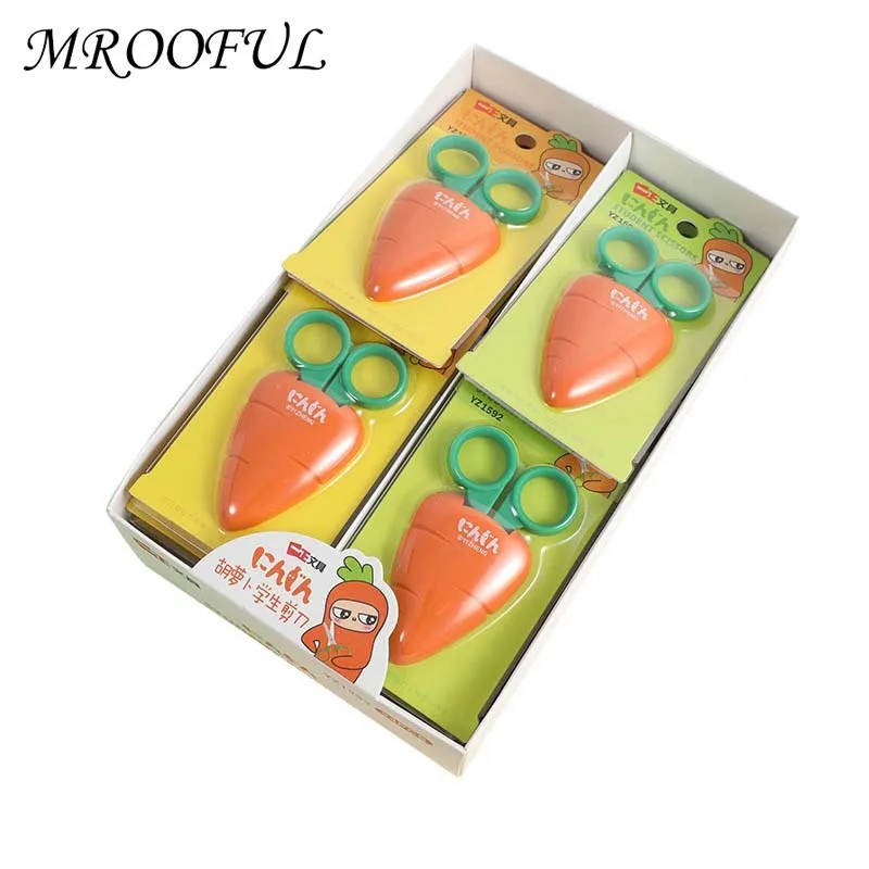 Tijeras de papelería con forma de zanahoria, para estudiantes, tijeras de seguridad para niños, Mini útiles escolares, Kawaii