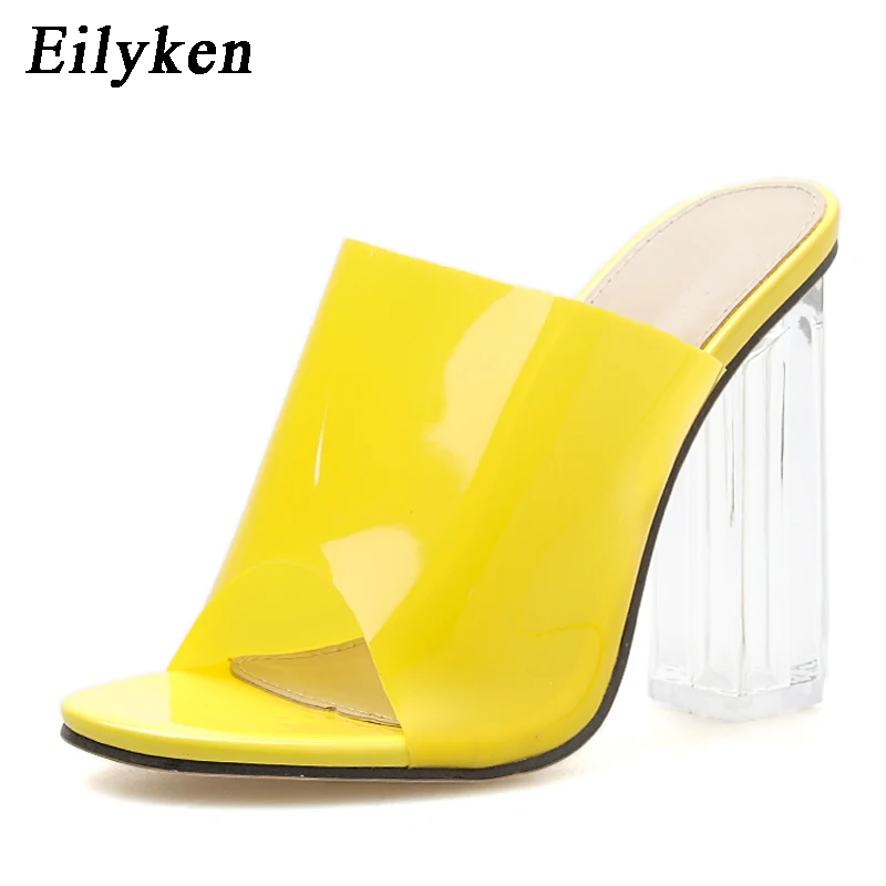 Yellow Eilyken, новинка, модный, из ПВХ, прозрачный шлепанцы со стразами; Босоножки с открытым носком; женские босоножки на каблуках Летние тапочки Туфли-лодочки - Цвет: Yellow