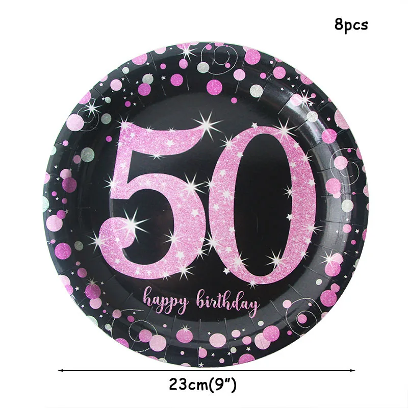 8pcs 9inch plates 50 30th 40th 50th день рождения одноразовая посуда Взрослые День Рождения принадлежности для вечеринки воздушный шар вечерние украшения 30 40 50 лет - Цвет: 8pcs 9inch plates 50
