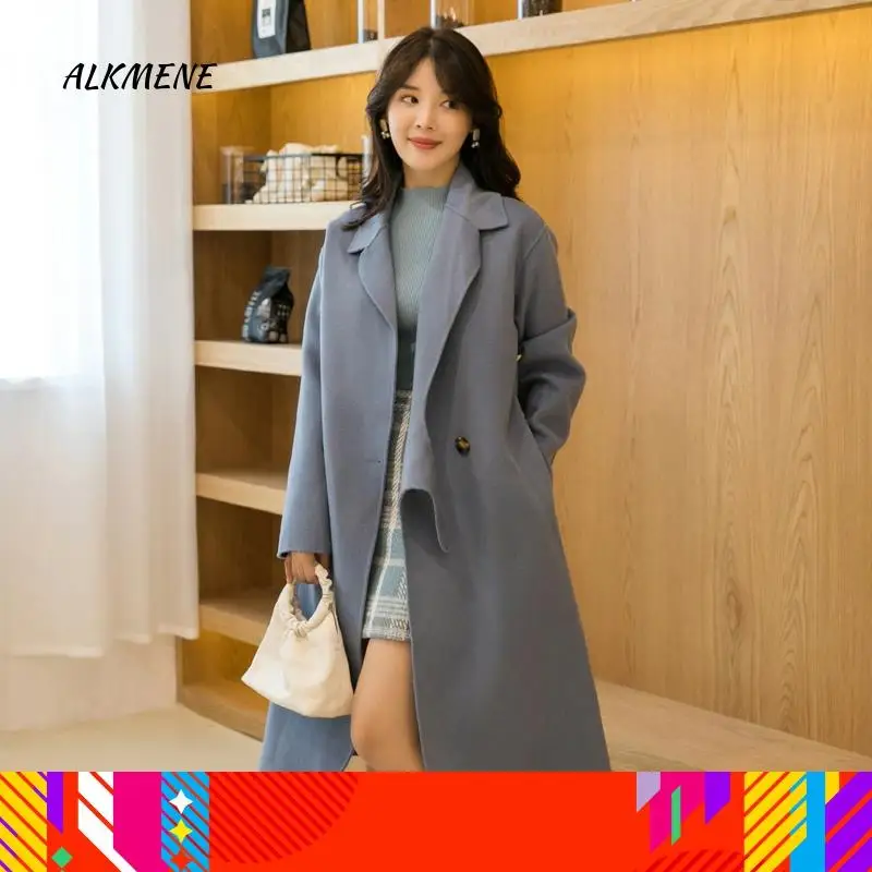 Женское кашемировое Двустороннее пальто из нейлона Свободное длинное шерстяное