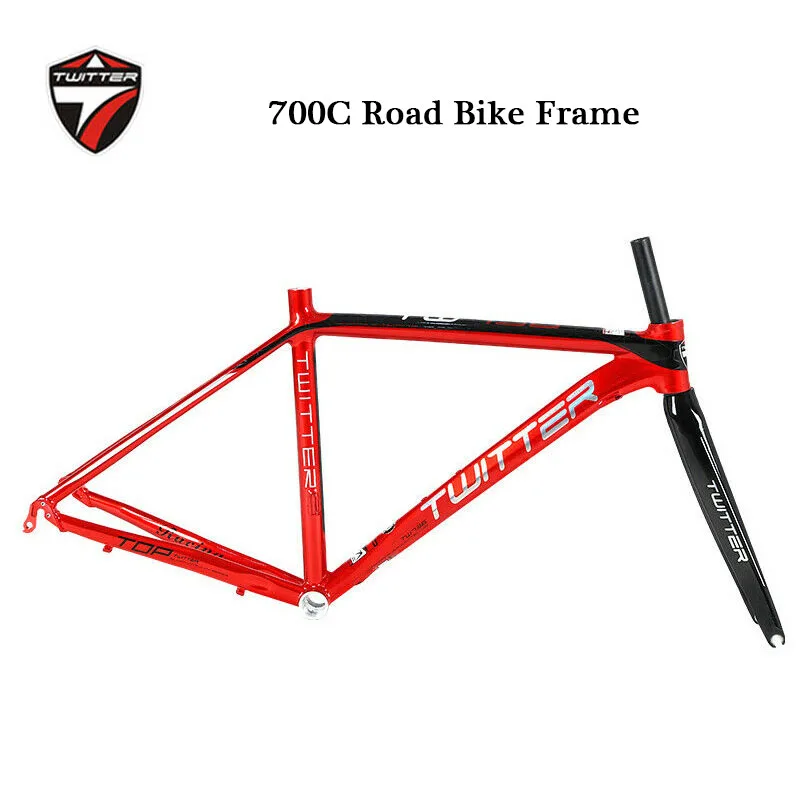 

TWITTER Road Bike Frame 700C 46cm 48cm 50cm 52cm Aluminum Alloy Frameset Straight Tube Carbon Fiber Rigid Fork 130mm Ultralight