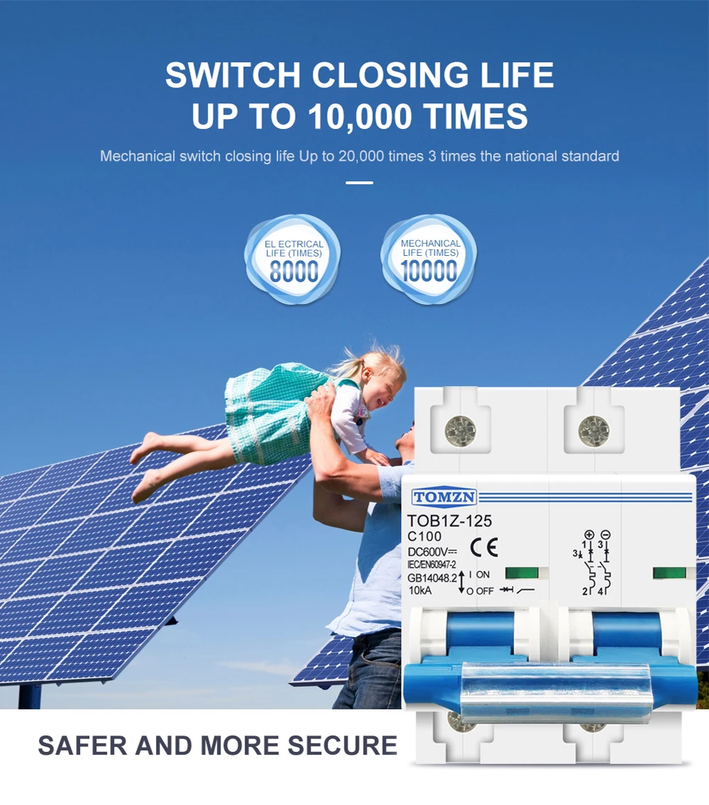 Description Picture 5 of item2P 80A 100A 125A DC MCB 600V Circuit breaker FOR PV System C curve MCB Battery Main Switch