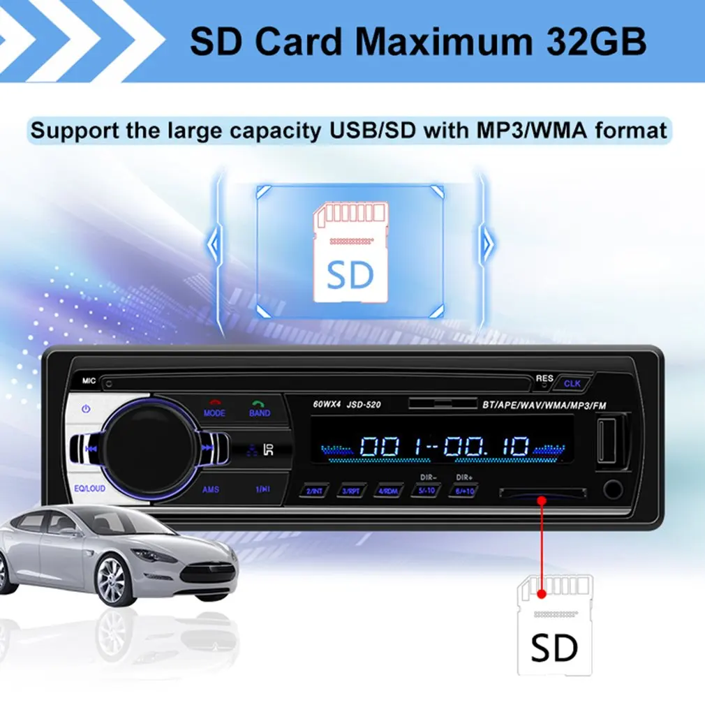 Jsd520 автомобильные MP3-плееры автомобильный Fm карты машина громкой радио прочные автомобильные радио для стерео-Радио автомобильной авто