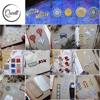 

QWELL Metal Cutting Dies Sun Earth Airplane Car Hot Balloon Paris Tower Flowers Stem Film Frame DIY Craft Scrapbooking 2020 New