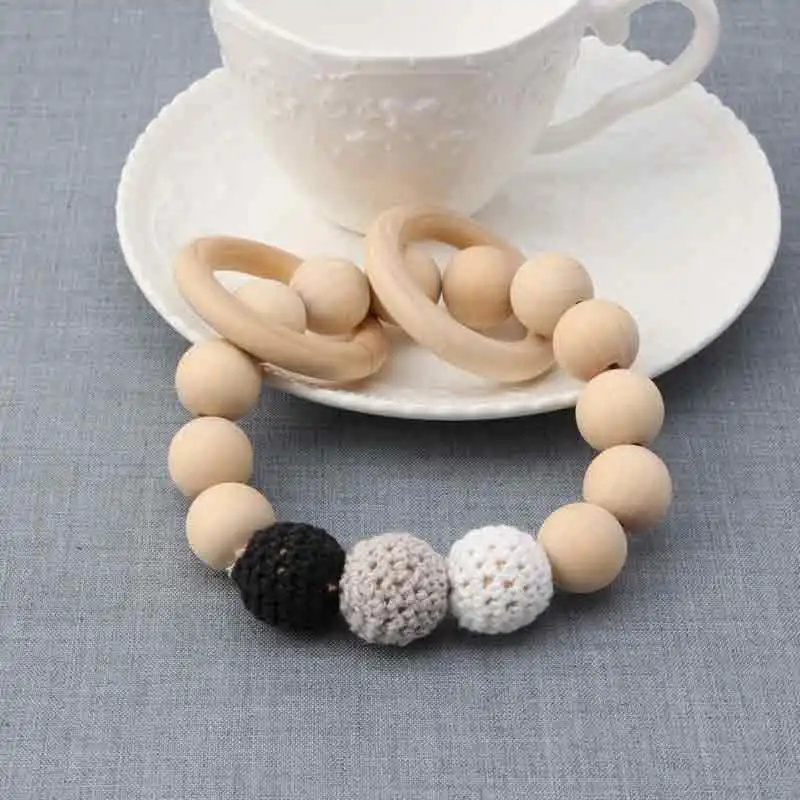 Прорезывание зубов из натурального круглого дерева, браслет для новорожденных мам и детей, деревянная игрушка-прорезыватель 72XC - Цвет: Черный