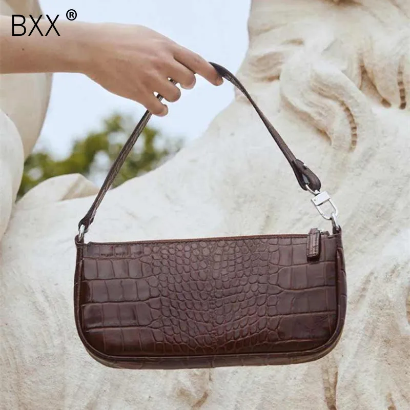 

[BXX] Women Single Shoulder Bag All-match Flap Crocodile Grain 2019 Brand Designer Party Handbag Female PU Leather Package HG480