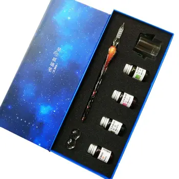 

Starry Sky Glass Fountain Dip Pen Holder Signature Ink Set Calligraphy Writing