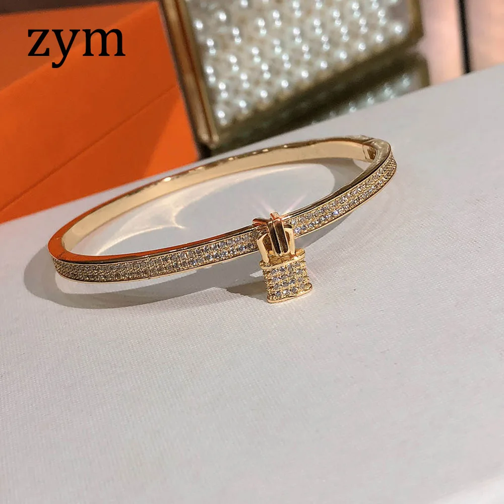 zymPopular brand S925 pure silver lock Bracelet high quality 5A zircon European and American bracelet fashion women's Bracelet