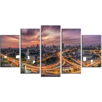 

5 Pcs Night Wall Canvas Beautiful City Painting Picture Print Lot Road Home Decor Poster Cuadros For Living Room Modular Frame