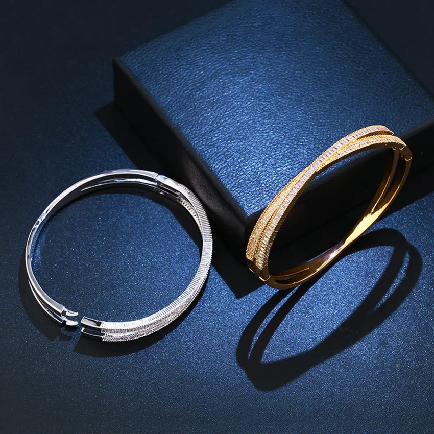 

Simple Gold Bangles for Women AAA White Cubic Zircon Copper Indian Wedding Bangles & Bracelets