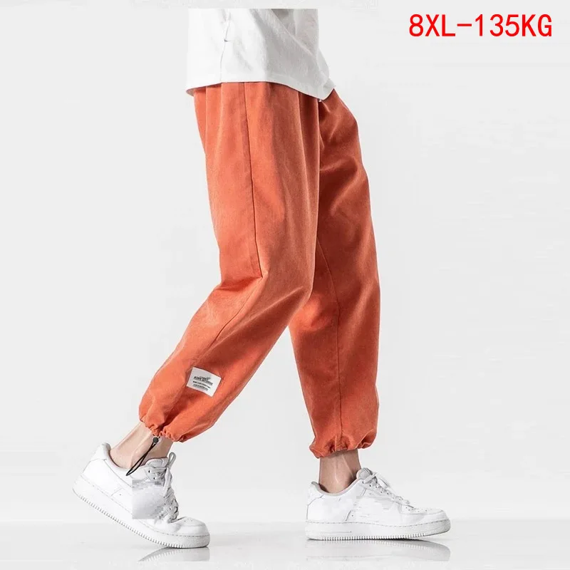 

Брюки-султанки мужские свободного покроя, повседневные штаны для дома, большие размеры 7XL 8XL, брюки-султанки в стиле оверсайз, уличная одежда оранжевого и черного цветов, 52, лето-осень
