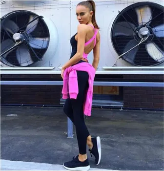 

Women Jumpsuits for Sports Patchwork Hollow Out Design Sleeveless Pencil Pants Back Cross Bandage Summer Elastic Jumpsuits