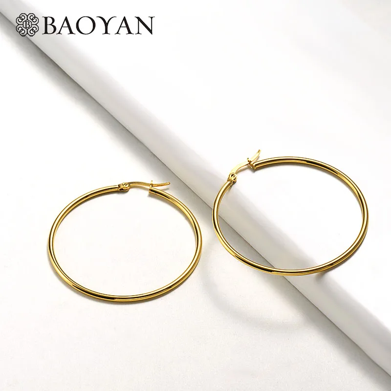 Baoyan круглые серьги-кольца простой: золото, серебро серьги-кольца из нержавеющей стали 15 мм-100 мм маленькие большие серьги-кольца для женщин