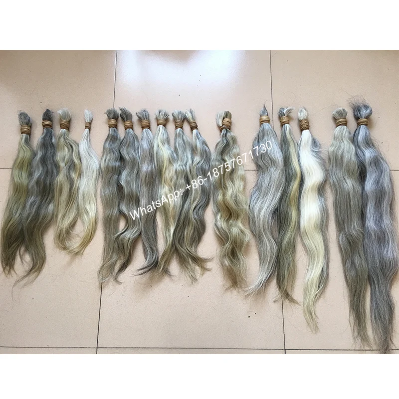 18"-36" Natural GRAY Virgin Remy Bulk Hair,Braiding Human Hair Bundles from Old Ladies,Easier to Bleach,1KG/PACK