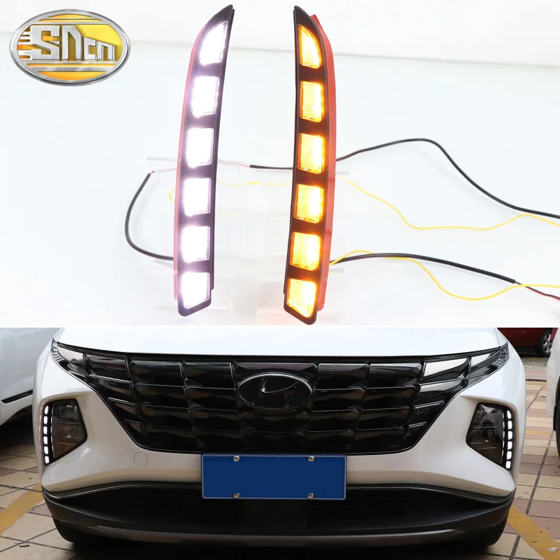 2PCS LED Daytime Running Light For Hyundai Tucson 2021 2022 Dynamic Turn Yellow Signal Relay 12V
