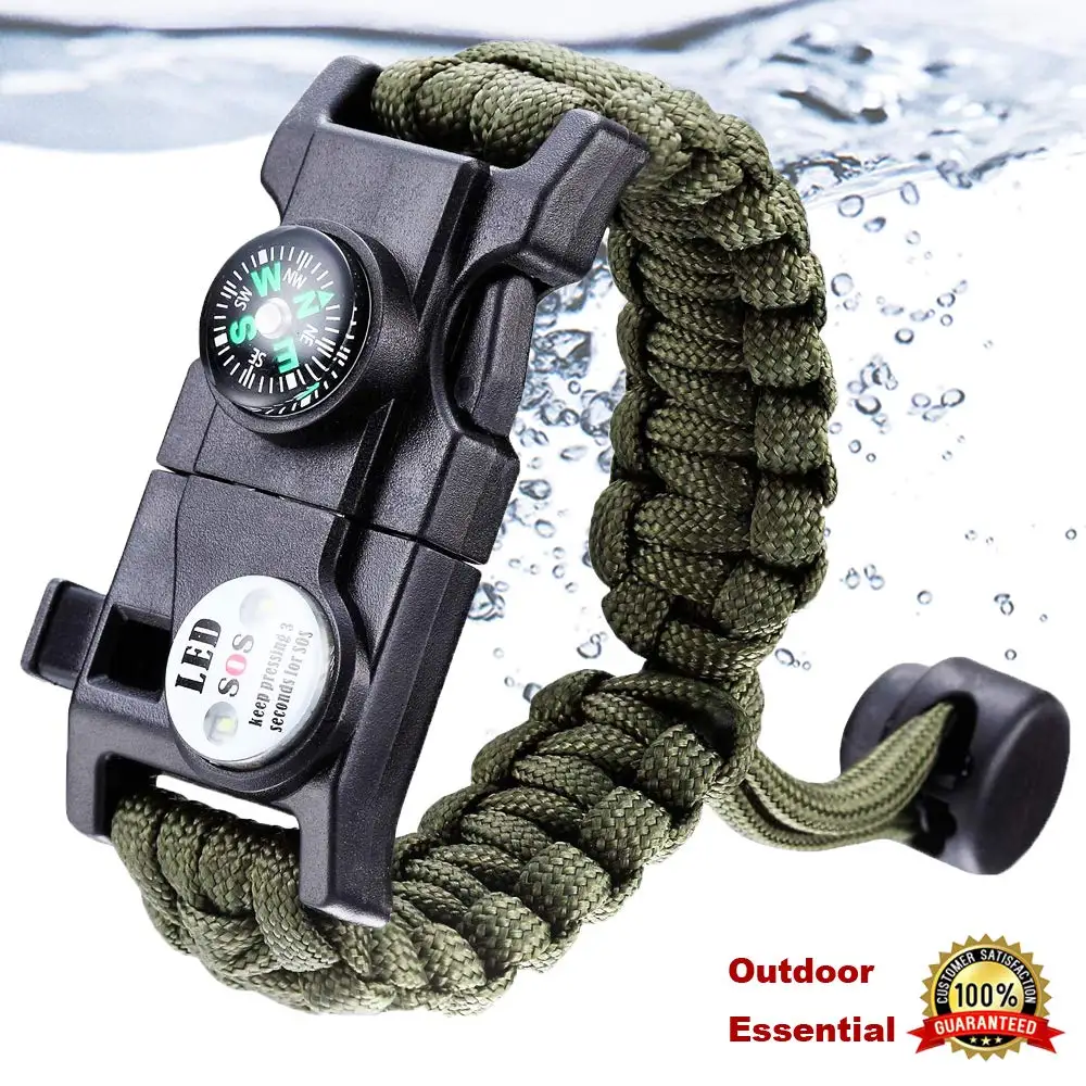 Survival Bracelet Paracord With SOS Lamp Compass Whistle Knife Outdoor for Men Women Camping Tourism SOS Emergency Kit (14)