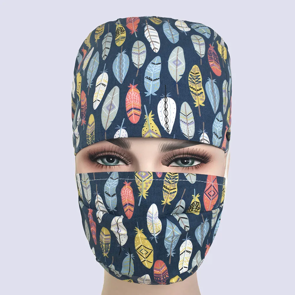 Unisex high quality clinic work hat beauty men's surgical cap practice nurse cap medical hat hospital doctor aboratory printing - Цвет: photo