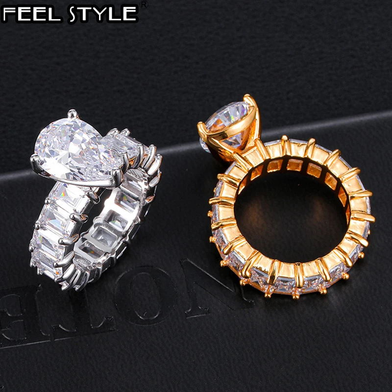 

Hip Hop Popular CZ Stones Big Horse eye Baguette Rings Tready Bling Iced Out Copper Zircon Ring For Men Women Jewelry