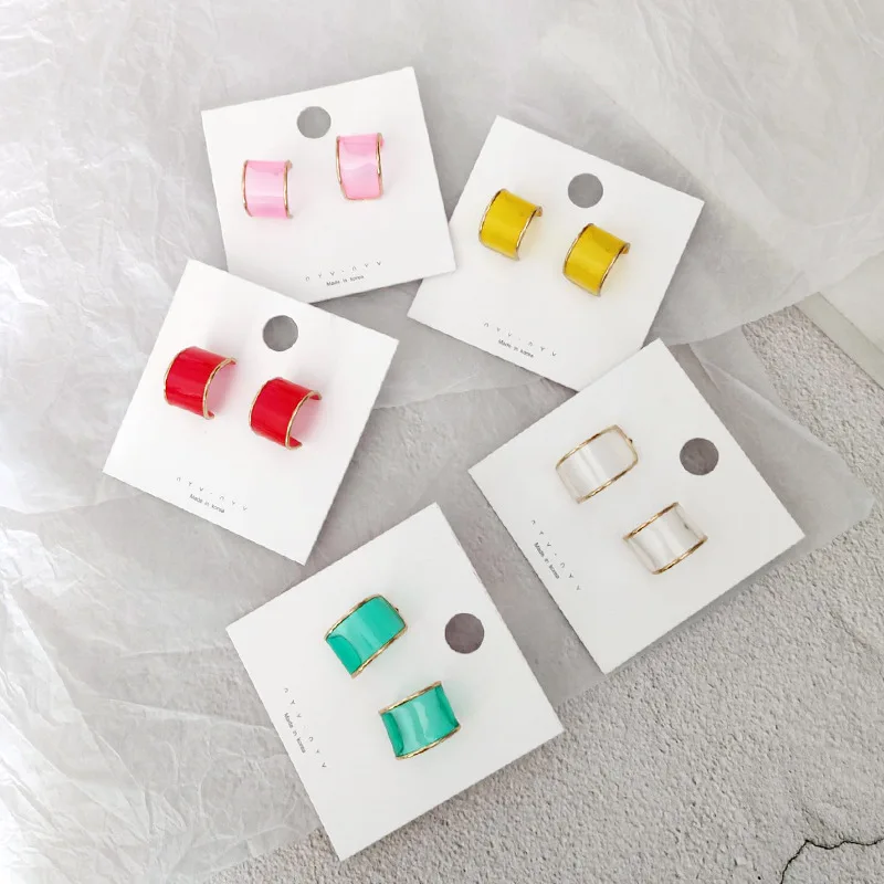 

2019 New Fashion Rainbow Color Irregular Transparent Metal Twist C Shape Stud Earrings for Women Girl Simple Party Jewelry