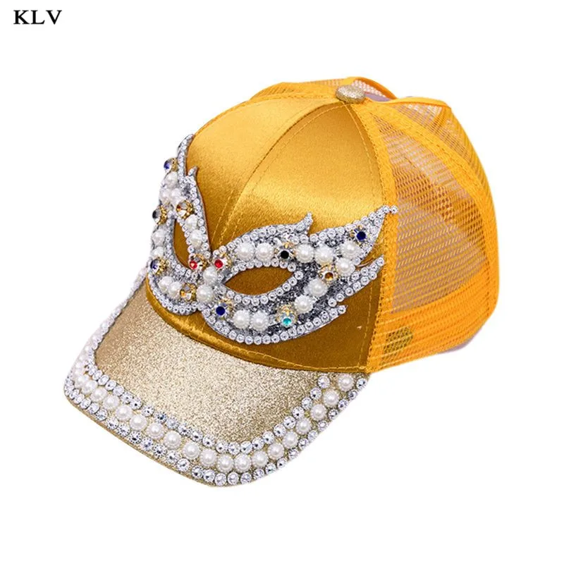 Gold Ювелирные изделия для мамы и дочки, искусственный кристалл, стразы украшенная маска, бейсбольная кепка с полой сеткой, бейсболка, регулируемая, грязная булочка, остроконечная шляпа - Цвет: Gold