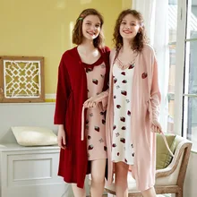 HaloSweet, хлопковая ночная рубашка, костюм, халат, женский халат с халатиком, зимний ночной комплект из двух предметов, комплект для отдыха, Женское ночное платье