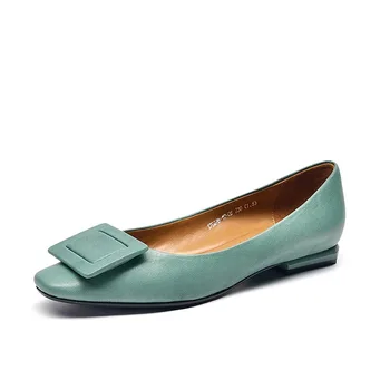 

2020 Free Shipping Handmade Women's Genuine Leather Decorative buckle ballets Flats Breathable Slip On Green Khaki Black 18027
